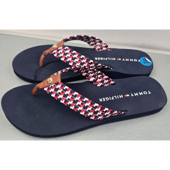 Women Sandals Tommy Hilfiger Thong Blue/Red  Flip-Flops Size 10 - Picture 4 of 6